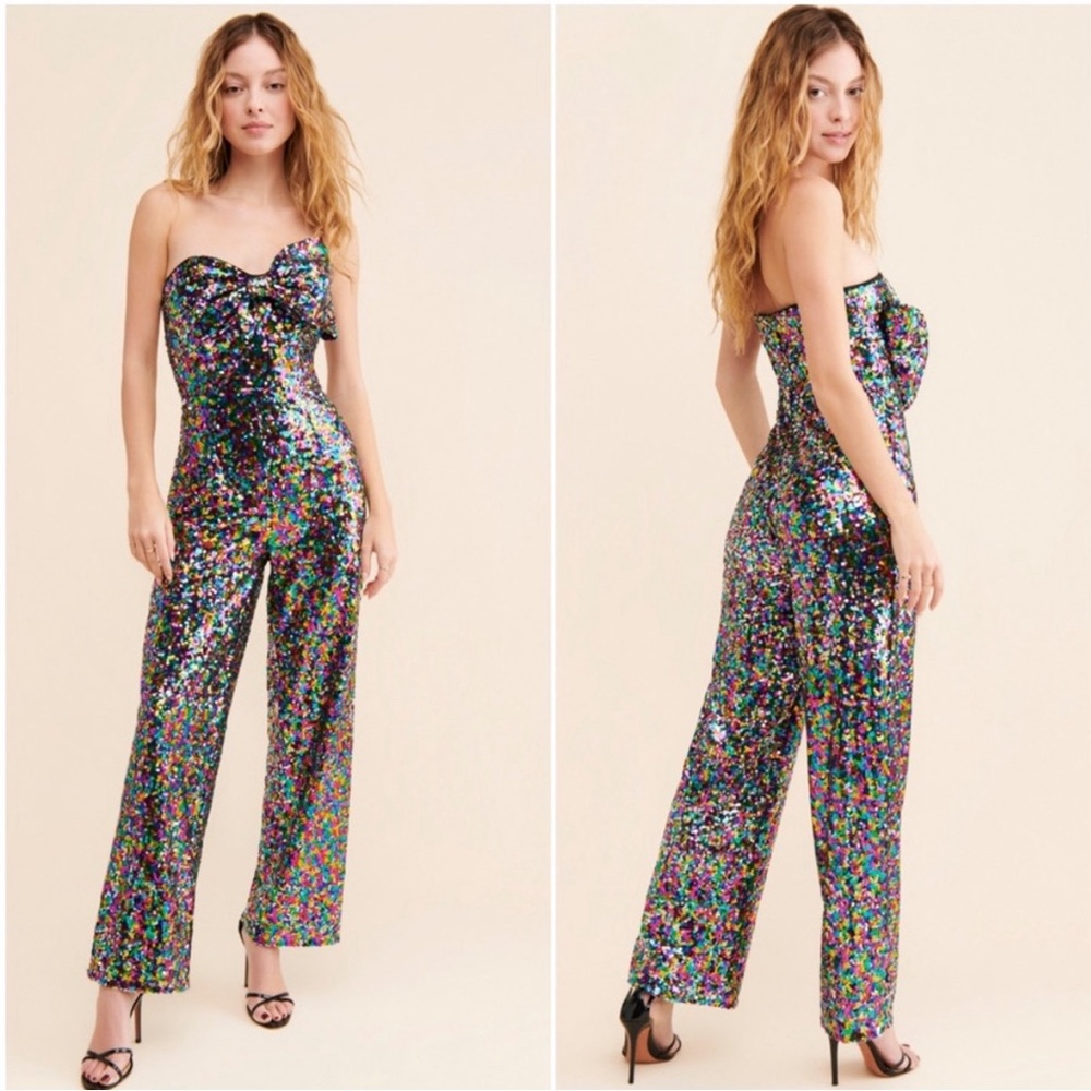 NWT Hutch Lola Bow-Front Sequin Jumpsuit